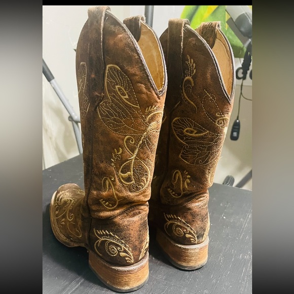 Circle G. Dragonfly Distressed Brown/Bone Embroidered Square Toe Women’s sz6.5m. - Picture 1 of 8